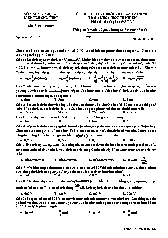 Đề thi thử THPT QG lần 1 môn Vật lí Năm 2018 (Mã đề 208) - Trường THPT Liên Trường (Kèm đáp án)