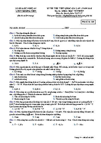 Đề thi thử THPT QG lần 1 môn Vật lí Năm 2018 (Mã đề 209) - Trường THPT Liên Trường (Kèm đáp án)