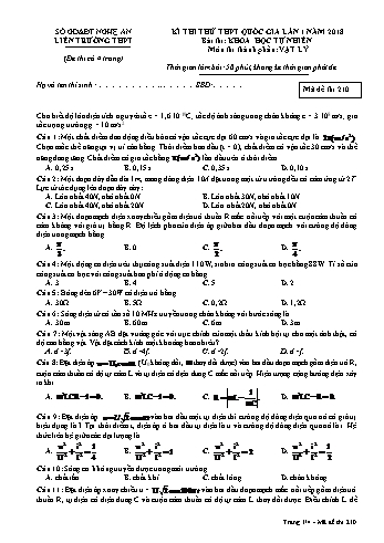 Đề thi thử THPT QG lần 1 môn Vật lí Năm 2018 (Mã đề 210) - Trường THPT Liên Trường (Kèm đáp án)
