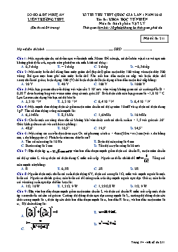 Đề thi thử THPT QG lần 1 môn Vật lí Năm 2018 (Mã đề 211) - Trường THPT Liên Trường (Kèm đáp án)