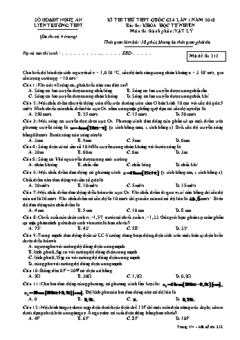 Đề thi thử THPT QG lần 1 môn Vật lí Năm 2018 (Mã đề 212) - Trường THPT Liên Trường (Kèm đáp án)