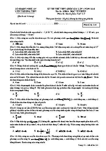 Đề thi thử THPT QG lần 1 môn Vật lí Năm 2018 (Mã đề 214) - Trường THPT Liên Trường (Kèm đáp án)