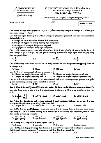 Đề thi thử THPT QG lần 1 môn Vật lí Năm 2018 (Mã đề 216) - Trường THPT Liên Trường (Kèm đáp án)