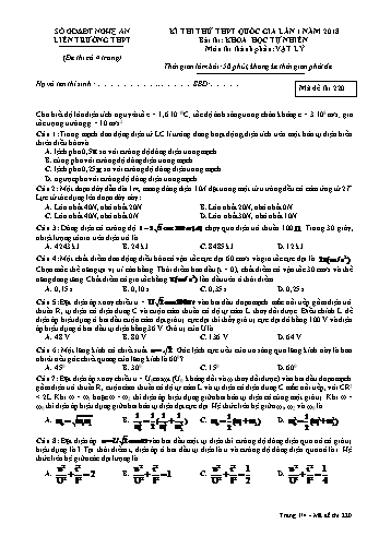 Đề thi thử THPT QG lần 1 môn Vật lí Năm 2018 (Mã đề 220) - Trường THPT Liên Trường (Kèm đáp án)