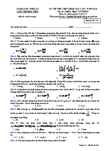 Đề thi thử THPT QG lần 1 môn Vật lí Năm 2018 (Mã đề 221) - Trường THPT Liên Trường (Kèm đáp án)
