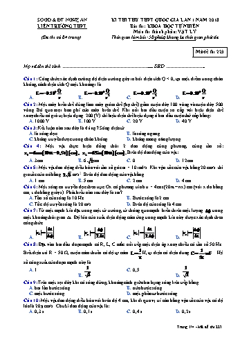 Đề thi thử THPT QG lần 1 môn Vật lí Năm 2018 (Mã đề 223) - Trường THPT Liên Trường (Kèm đáp án)