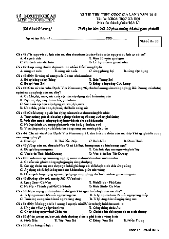 Đề thi thử THPT QG lần 2 môn Địa lí (Mã đề 301) - Trường THPT Liên Trường (Kèm đáp án)