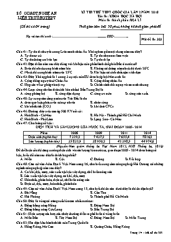 Đề thi thử THPT QG lần 2 môn Địa lí (Mã đề 303) - Trường THPT Liên Trường (Kèm đáp án)