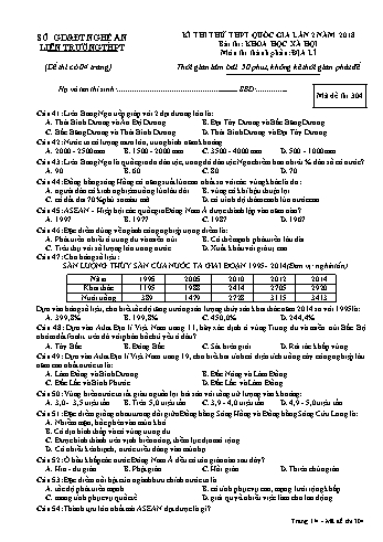 Đề thi thử THPT QG lần 2 môn Địa lí (Mã đề 304) - Trường THPT Liên Trường (Kèm đáp án)