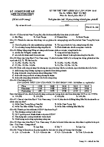 Đề thi thử THPT QG lần 2 môn Địa lí (Mã đề 306) - Trường THPT Liên Trường (Kèm đáp án)