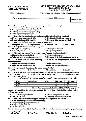 Đề thi thử THPT QG lần 2 môn Địa lí (Mã đề 307) - Trường THPT Liên Trường (Kèm đáp án)