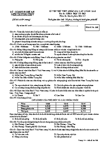 Đề thi thử THPT QG lần 2 môn Địa lí (Mã đề 308) - Trường THPT Liên Trường (Kèm đáp án)