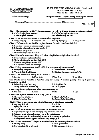 Đề thi thử THPT QG lần 2 môn Địa lí (Mã đề 309) - Trường THPT Liên Trường (Kèm đáp án)