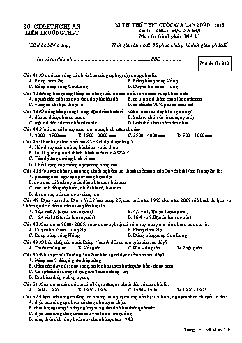 Đề thi thử THPT QG lần 2 môn Địa lí (Mã đề 310) - Trường THPT Liên Trường (Kèm đáp án)