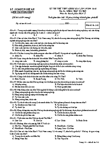 Đề thi thử THPT QG lần 2 môn Địa lí (Mã đề 315) - Trường THPT Liên Trường (Kèm đáp án)