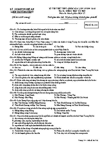 Đề thi thử THPT QG lần 2 môn Địa lí (Mã đề 316) - Trường THPT Liên Trường (Kèm đáp án)