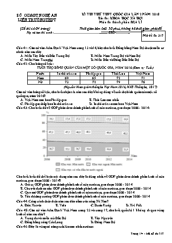 Đề thi thử THPT QG lần 2 môn Địa lí (Mã đề 317) - Trường THPT Liên Trường (Kèm đáp án)
