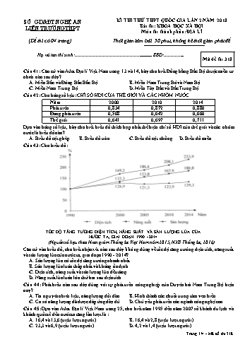 Đề thi thử THPT QG lần 2 môn Địa lí (Mã đề 318) - Trường THPT Liên Trường (Kèm đáp án)