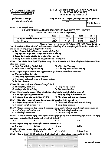 Đề thi thử THPT QG lần 2 môn Địa lí (Mã đề 319) - Trường THPT Liên Trường (Kèm đáp án)