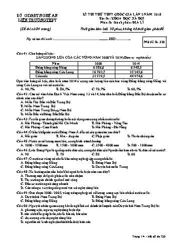 Đề thi thử THPT QG lần 2 môn Địa lí (Mã đề 320) - Trường THPT Liên Trường (Kèm đáp án)