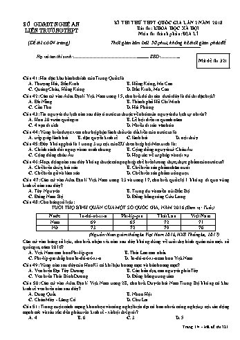 Đề thi thử THPT QG lần 2 môn Địa lí (Mã đề 321) - Trường THPT Liên Trường (Kèm đáp án)