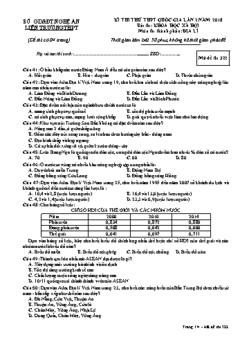 Đề thi thử THPT QG lần 2 môn Địa lí (Mã đề 322) - Trường THPT Liên Trường (Kèm đáp án)