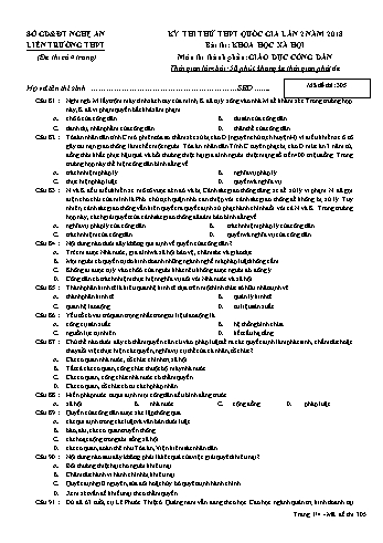 Đề thi thử THPT QG lần 2 môn GDCD (Mã đề 305) - Trường THPT Liên Trường (Kèm đáp án)