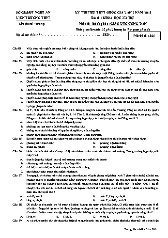 Đề thi thử THPT QG lần 2 môn GDCD (Mã đề 306) - Trường THPT Liên Trường (Kèm đáp án)