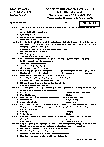 Đề thi thử THPT QG lần 2 môn GDCD (Mã đề 310) - Trường THPT Liên Trường (Kèm đáp án)