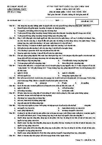 Đề thi thử THPT QG lần 2 môn GDCD (Mã đề 318) - Trường THPT Liên Trường (Kèm đáp án)