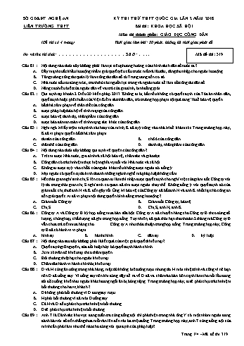 Đề thi thử THPT QG lần 2 môn GDCD (Mã đề 319) - Trường THPT Liên Trường (Kèm đáp án)