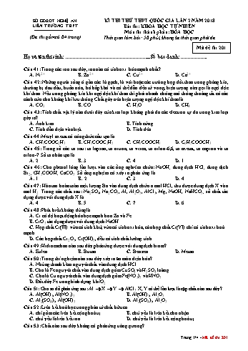 Đề thi thử THPT QG lần 2 môn Hóa học Năm 2018 (Mã đề 201) - Trường THPT Liên Trường (Kèm đáp án)