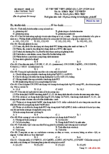 Đề thi thử THPT QG lần 2 môn Hóa học Năm 2018 (Mã đề 202) - Trường THPT Liên Trường (Kèm đáp án)