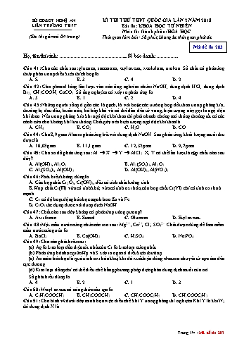 Đề thi thử THPT QG lần 2 môn Hóa học Năm 2018 (Mã đề 203) - Trường THPT Liên Trường (Kèm đáp án)