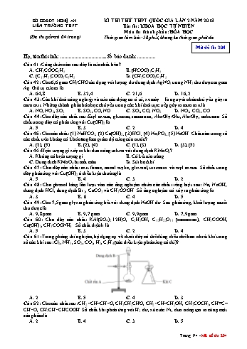 Đề thi thử THPT QG lần 2 môn Hóa học Năm 2018 (Mã đề 204) - Trường THPT Liên Trường (Kèm đáp án)
