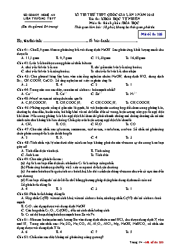 Đề thi thử THPT QG lần 2 môn Hóa học Năm 2018 (Mã đề 205) - Trường THPT Liên Trường (Kèm đáp án)