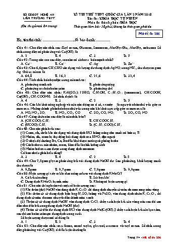 Đề thi thử THPT QG lần 2 môn Hóa học Năm 2018 (Mã đề 206) - Trường THPT Liên Trường (Kèm đáp án)