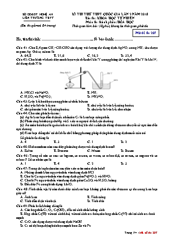 Đề thi thử THPT QG lần 2 môn Hóa học Năm 2018 (Mã đề 207) - Trường THPT Liên Trường (Kèm đáp án)