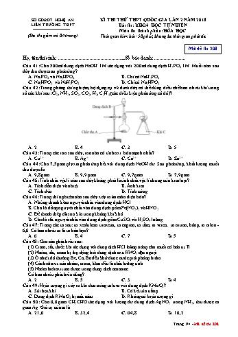 Đề thi thử THPT QG lần 2 môn Hóa học Năm 2018 (Mã đề 208) - Trường THPT Liên Trường (Kèm đáp án)