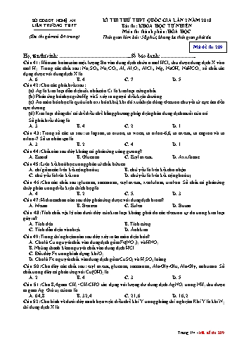 Đề thi thử THPT QG lần 2 môn Hóa học Năm 2018 (Mã đề 209) - Trường THPT Liên Trường (Kèm đáp án)