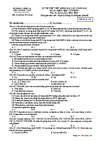Đề thi thử THPT QG lần 2 môn Hóa học Năm 2018 (Mã đề 210) - Trường THPT Liên Trường (Kèm đáp án)