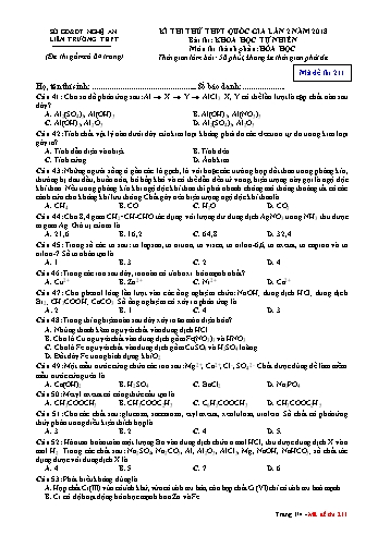Đề thi thử THPT QG lần 2 môn Hóa học Năm 2018 (Mã đề 211) - Trường THPT Liên Trường (Kèm đáp án)