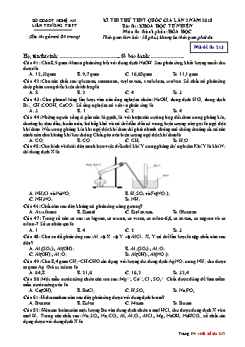 Đề thi thử THPT QG lần 2 môn Hóa học Năm 2018 (Mã đề 213) - Trường THPT Liên Trường (Kèm đáp án)