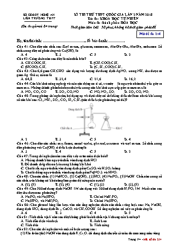 Đề thi thử THPT QG lần 2 môn Hóa học Năm 2018 (Mã đề 214) - Trường THPT Liên Trường (Kèm đáp án)