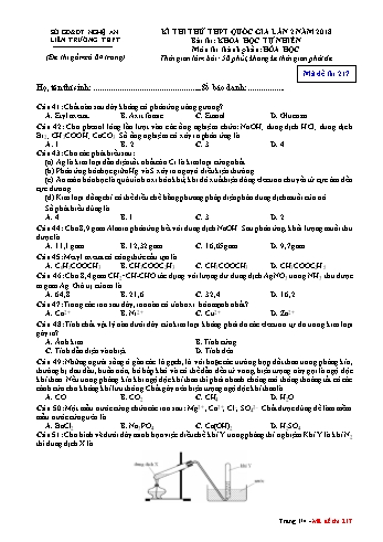 Đề thi thử THPT QG lần 2 môn Hóa học Năm 2018 (Mã đề 217) - Trường THPT Liên Trường (Kèm đáp án)
