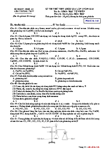 Đề thi thử THPT QG lần 2 môn Hóa học Năm 2018 (Mã đề 218) - Trường THPT Liên Trường (Kèm đáp án)