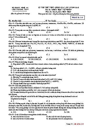 Đề thi thử THPT QG lần 2 môn Hóa học Năm 2018 (Mã đề 219) - Trường THPT Liên Trường (Kèm đáp án)