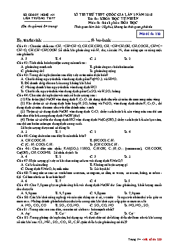 Đề thi thử THPT QG lần 2 môn Hóa học Năm 2018 (Mã đề 220) - Trường THPT Liên Trường (Kèm đáp án)