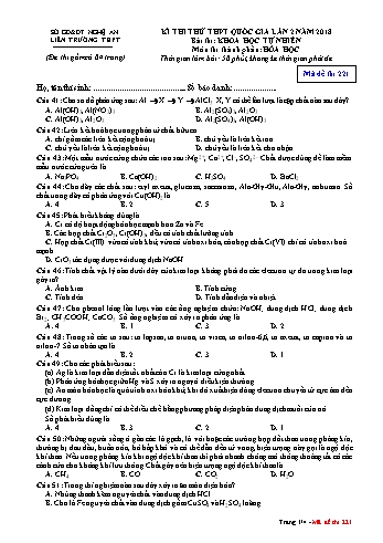 Đề thi thử THPT QG lần 2 môn Hóa học Năm 2018 (Mã đề 221) - Trường THPT Liên Trường (Kèm đáp án)