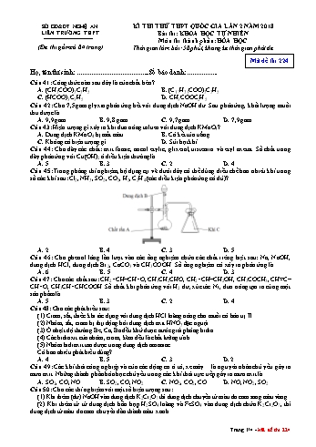 Đề thi thử THPT QG lần 2 môn Hóa học Năm 2018 (Mã đề 224) - Trường THPT Liên Trường (Kèm đáp án)